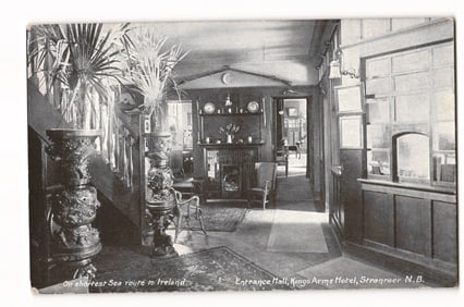 Postcard of Entrance Hall, Kings Arms Hotel, Stranraer N.B. On shortest Sea route to Ireland.