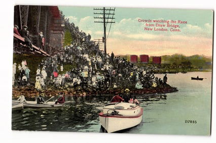 Postcard of Crowds Watching Race from Draw Bridge, New London, Conn., Early 20th Century