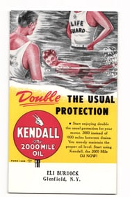 Kendall 2000 Mile Oil "Double Protection" Advertising Postcard, Eli Burdick, Glenfield, N.Y.