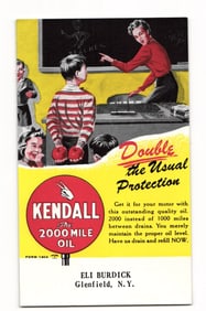 Advertising Postcard: Kendall 2000 Mile Oil, Classroom Scene, Eli Burdick, Glenfield, N.Y.