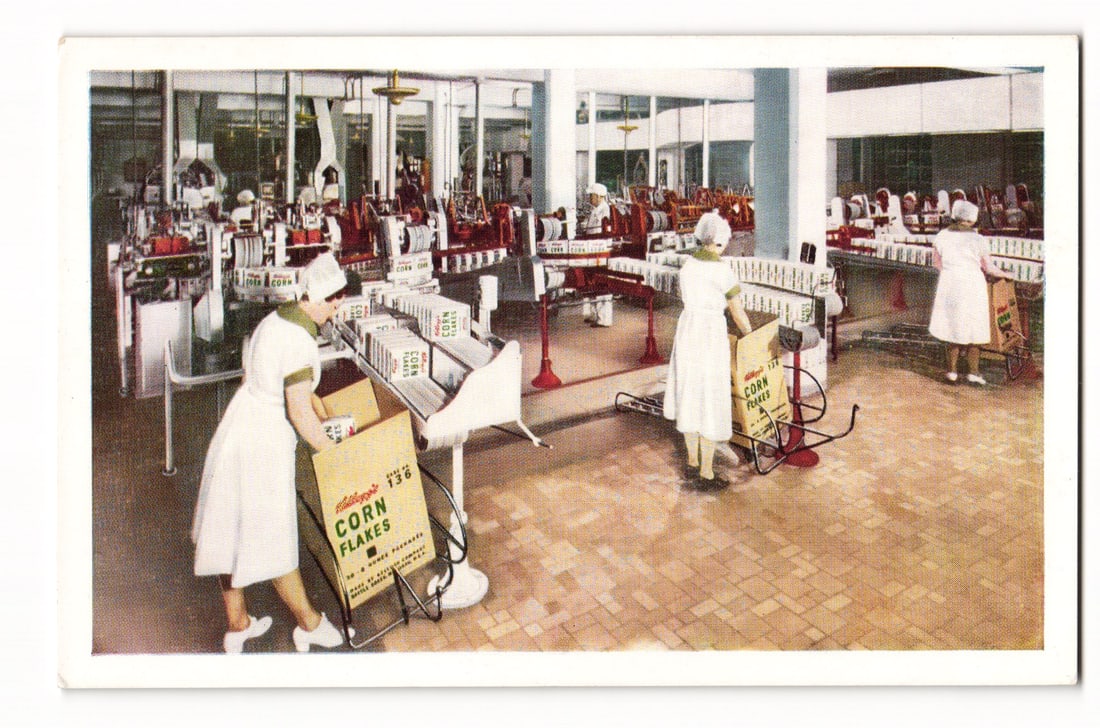 Kellogg's Corn Flakes Packing Room, Battle Creek, Women Workers, Cereal Production Postcard (1 of 2)