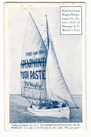 Spearmint Tooth Paste W.W. Wrigley Sailboat N.Y. World's Fair Advertising Postcard