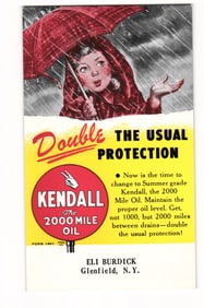 Advertising Postcard for Kendall 2000 Mile Oil, Woman with Red Umbrella, Eli Burdick, Glenfield NY