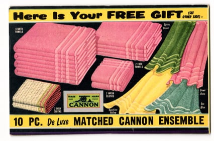 Advertising Postcard: "Here Is Your FREE GIFT" 10 Pc. De Luxe Matched Cannon Towel Ensemble