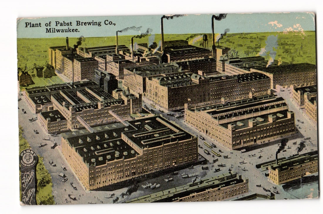 Aerial View of Pabst Brewing Co. Plant, Milwaukee, WI, 1916 Postmark, Antique Postcard (1 of 2)