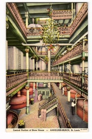 Anheuser-Busch St. Louis Brew House Interior, Large Vats, Ornate Railings Antique Postcard