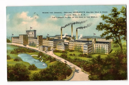 Antique Postcard: Horlick's Malted Milk Factory, Racine, Wisconsin, 'World's Largest Plant'
