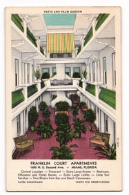 Franklin Court Apartments, Patio and Palm Garden, Miami, Florida, c. 1940 Antique Postcard