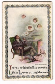 1907 Woodbury E. Hunt Postcard: Man Smoking, "Love's Young Dream" Sentimental Illustration
