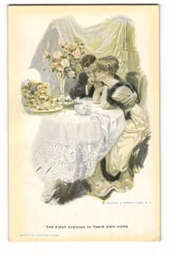 Harrison Fisher Art: "The First Evening in Their Own Home" Reinthai & Newman Postcard No. 190