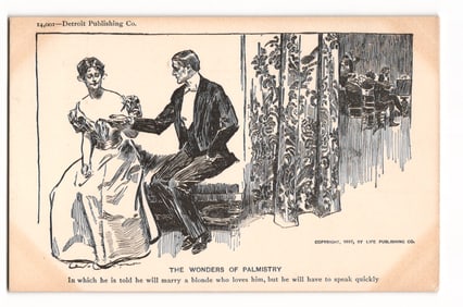 The Wonders of Palmistry, 1897 Life Publishing Co. Comic Illustration Postcard, Detroit Pub.