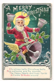 A Merry Christmas Postcard: Santa on Winged Bell, Kris Kringle Series, Early 20th Century