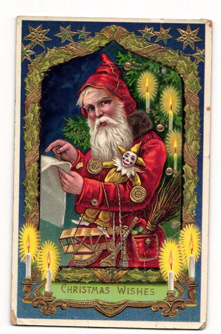 Vintage Christmas Postcard: Santa Claus with Toys & Scroll, Embossed, 1911 Rider, MD Postmark (1 of 2)