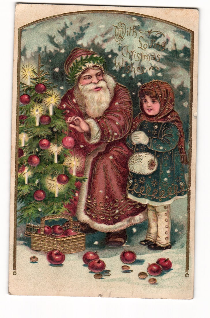 Embossed Christmas Postcard Santa Claus Child Tree "With loving Christmas Wishes" Norwood OH (1 of 2)