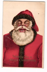 Embossed Postcard: Laughing Santa Claus, 'Wishing You a JOLLY CHRISTMAS', Printed in Germany
