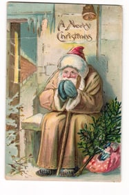 Antique Santa Claus with Christmas Tree and Doll Postcard, Embossed, Postmarked Boston 1906
