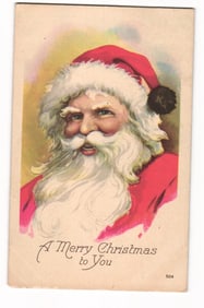 Vintage Santa Claus Christmas Postcard, "A Merry Christmas to You", Postmarked Rune NH c.1940s.