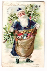 Santa Claus with Toy Sack, Christmas Greetings, Blacks Harbor, Leipzig, 1906 Postcard