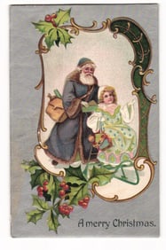 Vintage Christmas Postcard: Santa Claus and Child with Rocking Horse, G.-A. Series, Germany