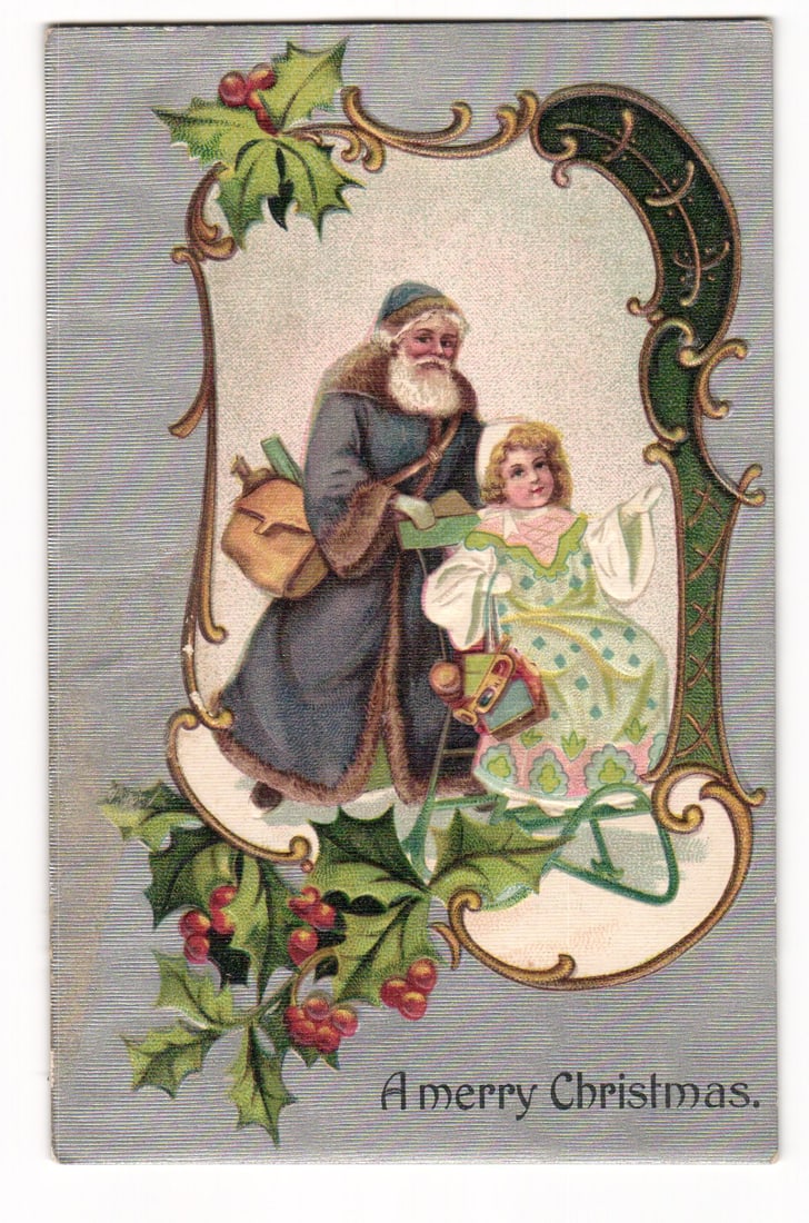 Vintage Christmas Postcard: Santa Claus and Child with Rocking Horse, G.-A. Series, Germany (1 of 2)