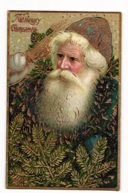 Vintage Christmas Postcard: Santa Claus with Pine Boughs, Gilded Accents, Dated 1910 on Back