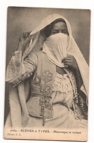 Moorish Woman Veiling Herself Postcard, Scènes et Types No. 2069, Edition E. S. Publisher