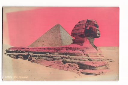 Antique Postcard: The Great Sphinx and Pyramid, Giza, Egypt. Colorized Photographic Image View.