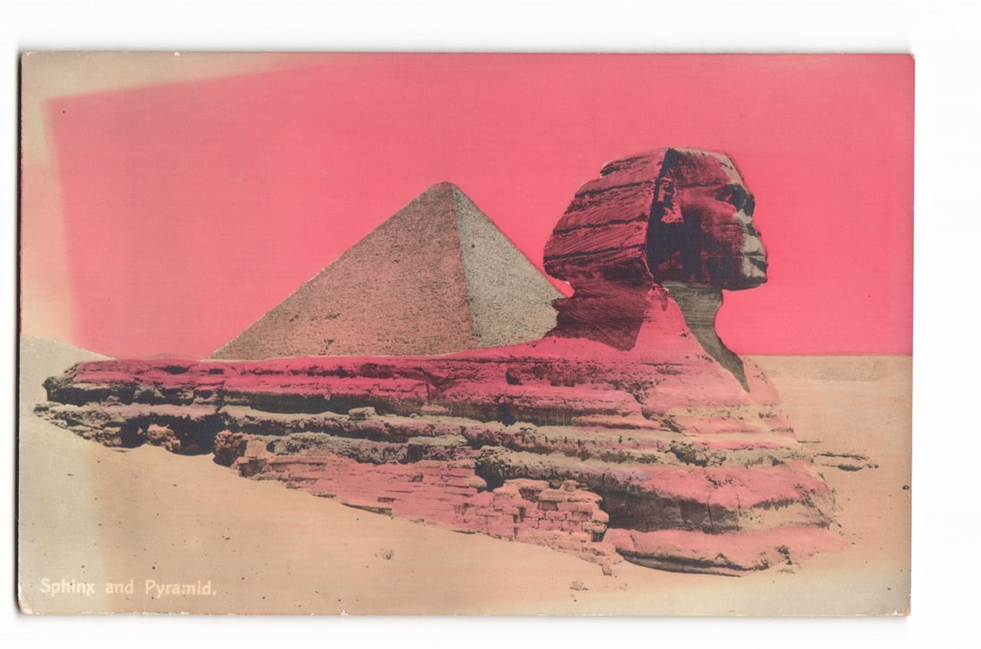 Antique Postcard: The Great Sphinx and Pyramid, Giza, Egypt. Colorized Photographic Image View. (1 of 2)