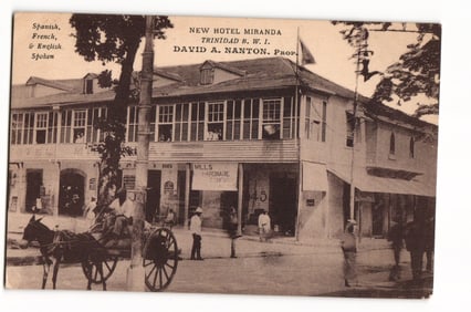 New Hotel Miranda, Trinidad B.W.I., David A. Nanton Prop., Street View Sepia Photograph Postcard