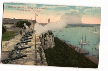 Old Cannons at La Cabaña Fortress, Havana, Cuba; 1919 Postmarked Color Lithograph Postcard