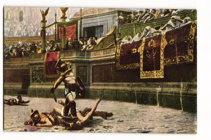 Postcard of Roman Gladiatorial Combat Scene "Pollice Verso", Cesare Cappello, Milano, Italy.