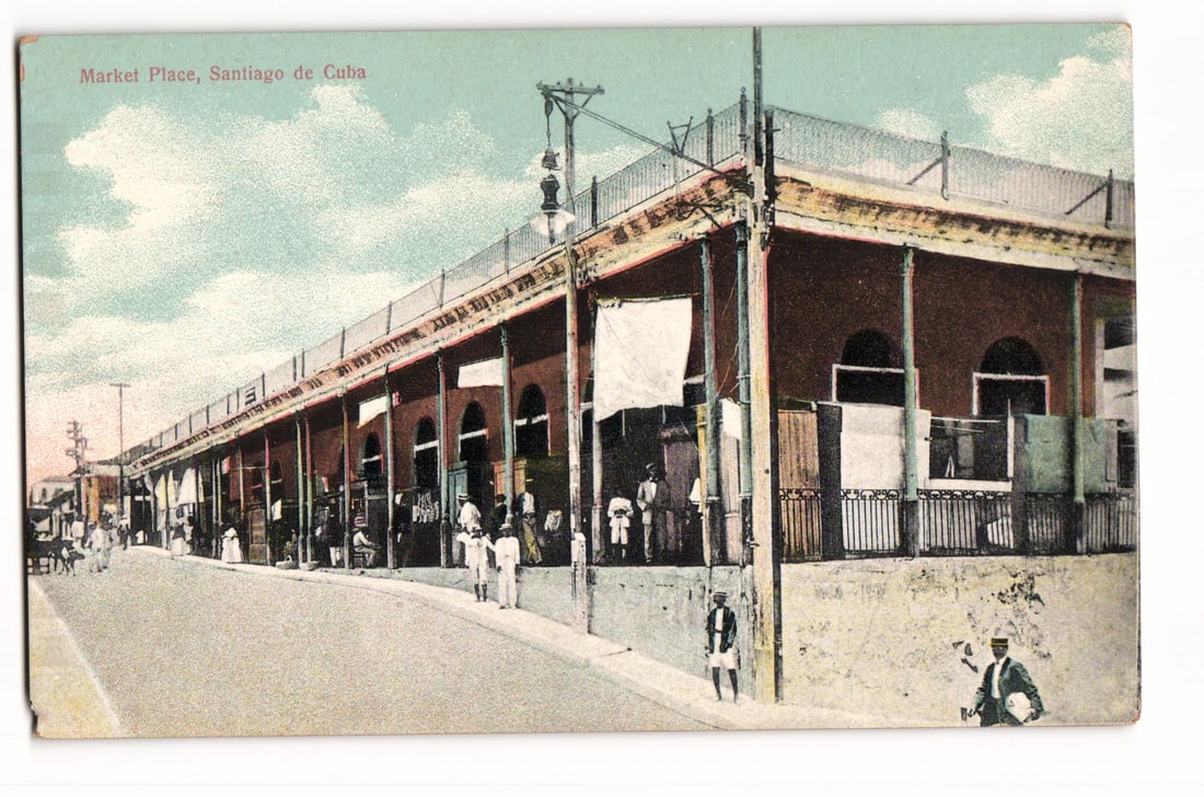 Market Place, Santiago de Cuba street scene, lithograph postcard by Santiago Post Card Co. (1 of 2)