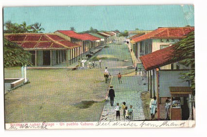 Cuban Village Scene Postcard, Un Pueblo Cubano, People & Buildings, Habana Postmark 1912