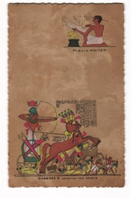 Vintage Postcard: Ancient Egyptian Art - Public Writer & Ramses II Defeating the Cheta, Egypt