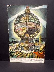 The Steel Globe Tower, 700 Feet High, Coney Island, NY, chromolithograph postcard with glittered