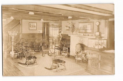 RPPC Postcard Turners Tavern Interior Lobby, Fireplace, Chairs, Connecticut c. 1904-1918