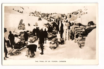 RPPC Postcard The Trail of 98 Yukon Canada Klondike Gold Rush Scene Made in Canada AZO Back