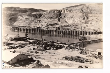 Real Photo Postcard Grand Coulee Dam Construction Completed Cofferdam Washington USA ca. 1930s