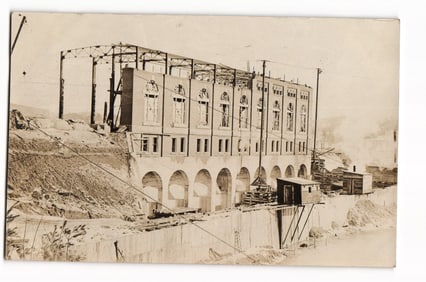 RPPC Hinsdale-Vernon Dam Under Construction Powerhouse Building Sepia Tone c. 1904-1918