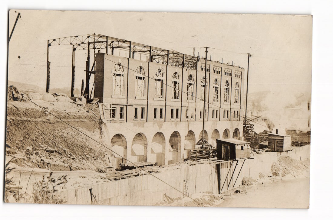 RPPC Hinsdale-Vernon Dam Under Construction Powerhouse Building Sepia Tone c. 1904-1918 (1 of 2)