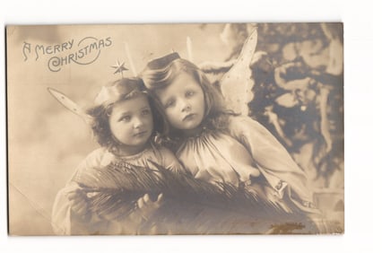1905 Rotograph Co. RPPC Postcard, Two Girls as Christmas Angels, A Merry Christmas, New York