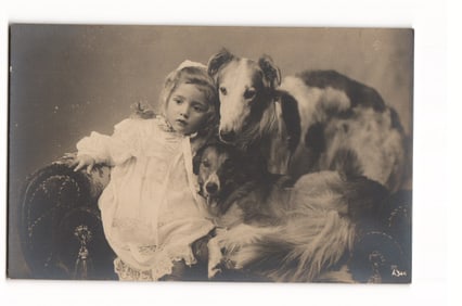 RPPC Postcard Young Girl with Borzoi & Collie Type Dogs, Rotograph Co. New York A346 USA