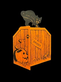 101 Year Old Halloween Party Invitation Die-Cut Pop-Up Black Cat, Jack O Lantern, Witch Scarecrow