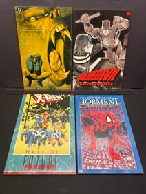 Lot of 4 Assorted DC & Marvel Graphic Novels: Animal Man, Daredevil, X-Men, Spider-Man Torment