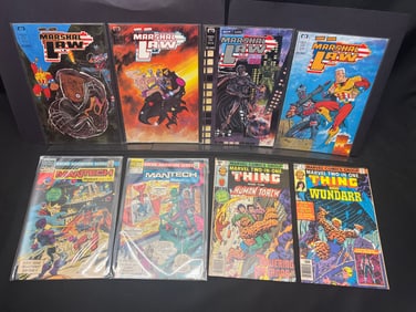 Lot of 8 Assorted Vintage Comic Books: Mantech #1, 2, Marvel Two-in-One, Marshal Law