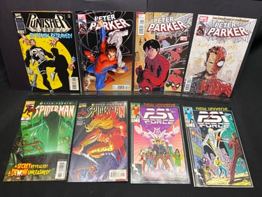 Lot of Marvel Comic Books, featuring Peter Parker, Punisher, and New Universe Psi-Force issues.