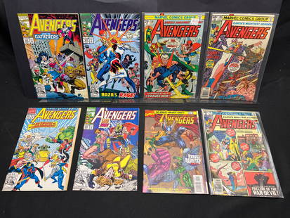 Lot of Marvel's The Avengers Comic Books, featuring #138, #195, #350, #360 & Heroes Reunited: This lot presents a group of Marvel's The Avengers comic books. Notable earlier issues include #138 featuring "Stranger in a Strange Man!", #195 with "Assault on a Mind-Cage!", and #197 marking the "P