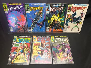 Lot of Marvel Comic Books as Shown, featuring Longshot #1-4 and Kickers Inc. #1-3 New Universe