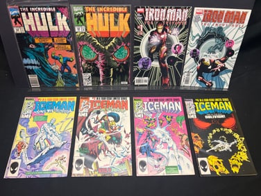 Lot of Marvel Comic Books as Shown, featuring complete Iceman limited series and Hulk issues
