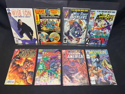 Lot of Assorted Marvel & DC Comic Books, feat. West Coast Avengers, Wolverine, Spider-Man: This lot presents a group of comic books primarily from Marvel, with some DC representation. Notable Marvel issues include *West Coast Avengers* #3 and #4 from the 1984 limited series, the *Wolverine